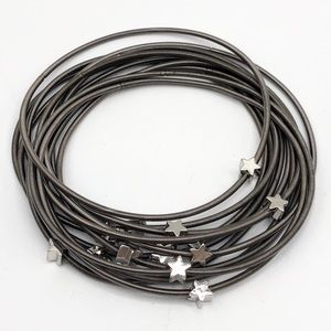 NEW HEMATITE SILVER STAR PIANO WIRE BRACELET SET